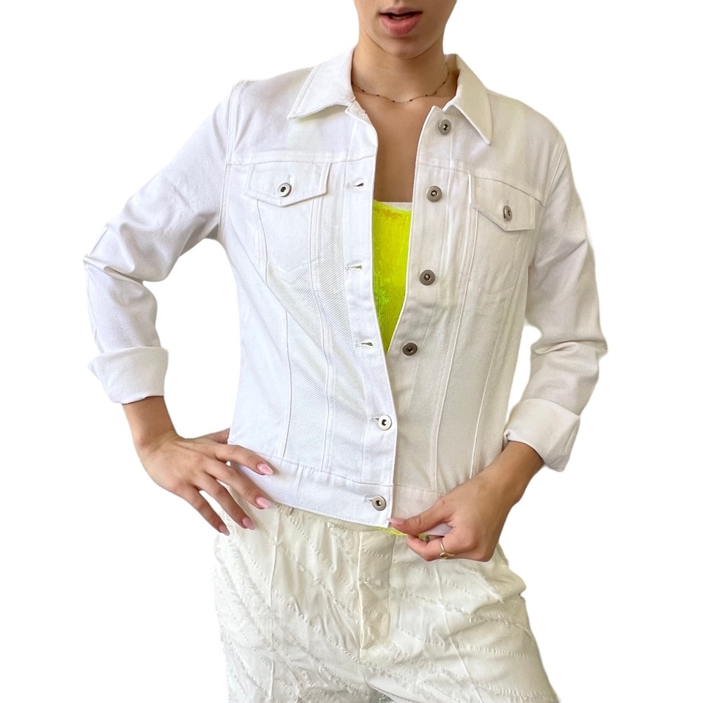 Willi Smith White Pique Button Jacket Lightweight Summer Cotton Classic Size 8 - Picture 5 of 5